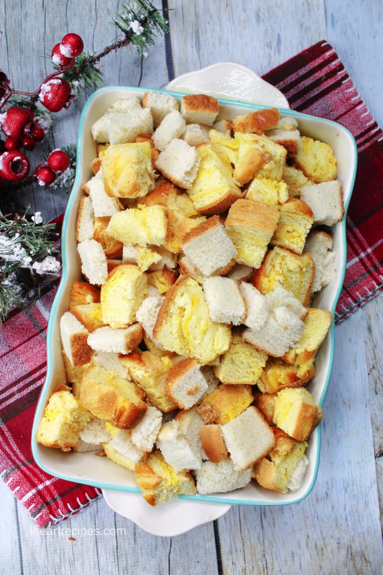 Eggnog Bread Pudding with Brown Sugar Drizzle I Heart Recipes
