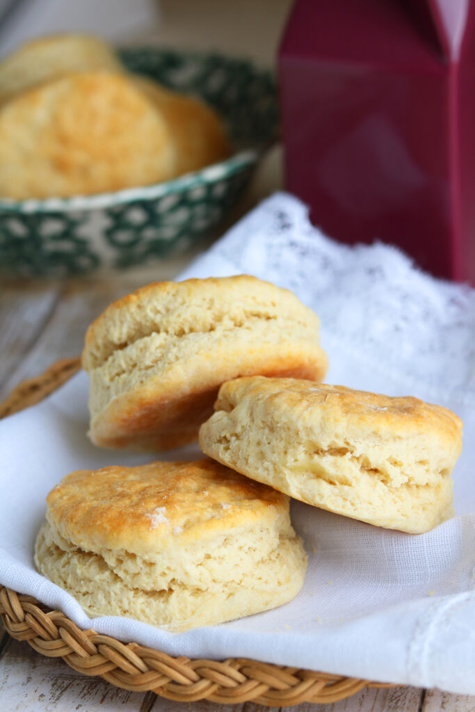 Crumbly, moist biscuits stacked on one another. 
