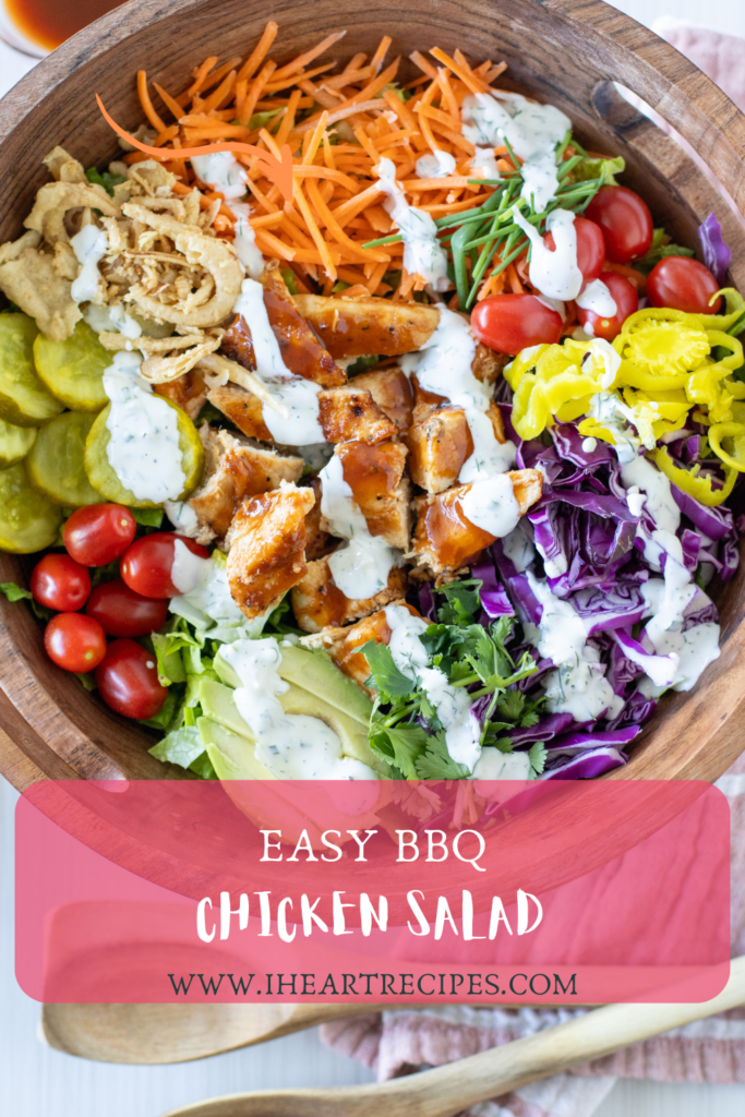 Easy BBQ Chicken Salad drizzled with creamy homemade ranch dressing. 