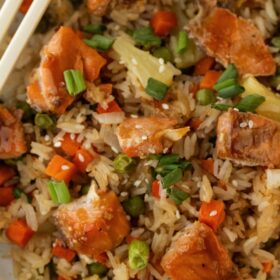 Teriyaki Salmon Sheet Pan Fried Rice